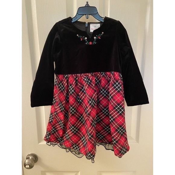 Hanna Andersson Holiday Black Velvet Bodice Tartan Plaid Dress Girls SZ 100 US 4